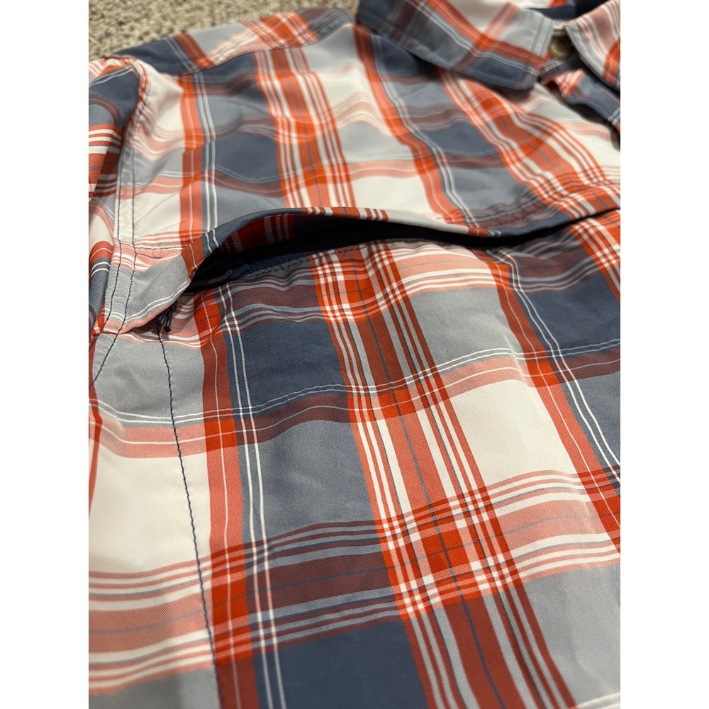 Simms Fishing Shirt Mens XL Long Sleeve Plaid Button Down Red White Blue Pockets - Picture 3 of 7